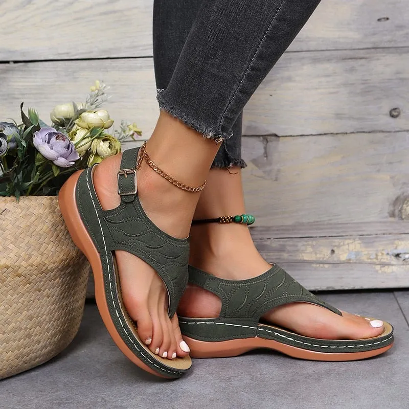 2023 Summer Women Strap Sandals Women&#39;s Flats Open Toe Solid Casual Shoes Rome Wedges Thong Sandals Sexy Ladies Shoes