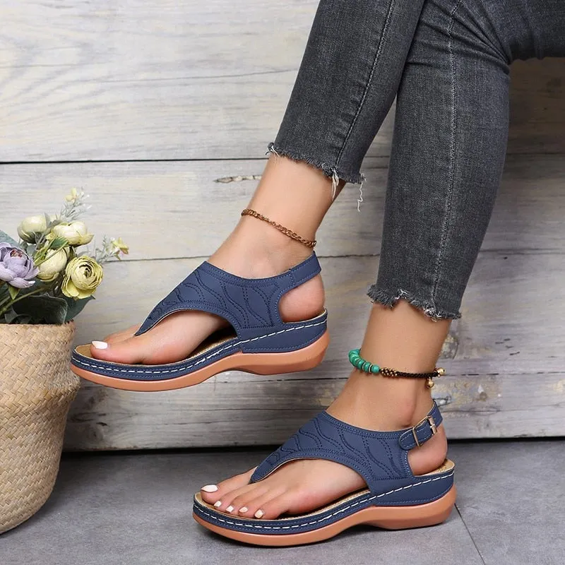 2023 Summer Women Strap Sandals Women&#39;s Flats Open Toe Solid Casual Shoes Rome Wedges Thong Sandals Sexy Ladies Shoes