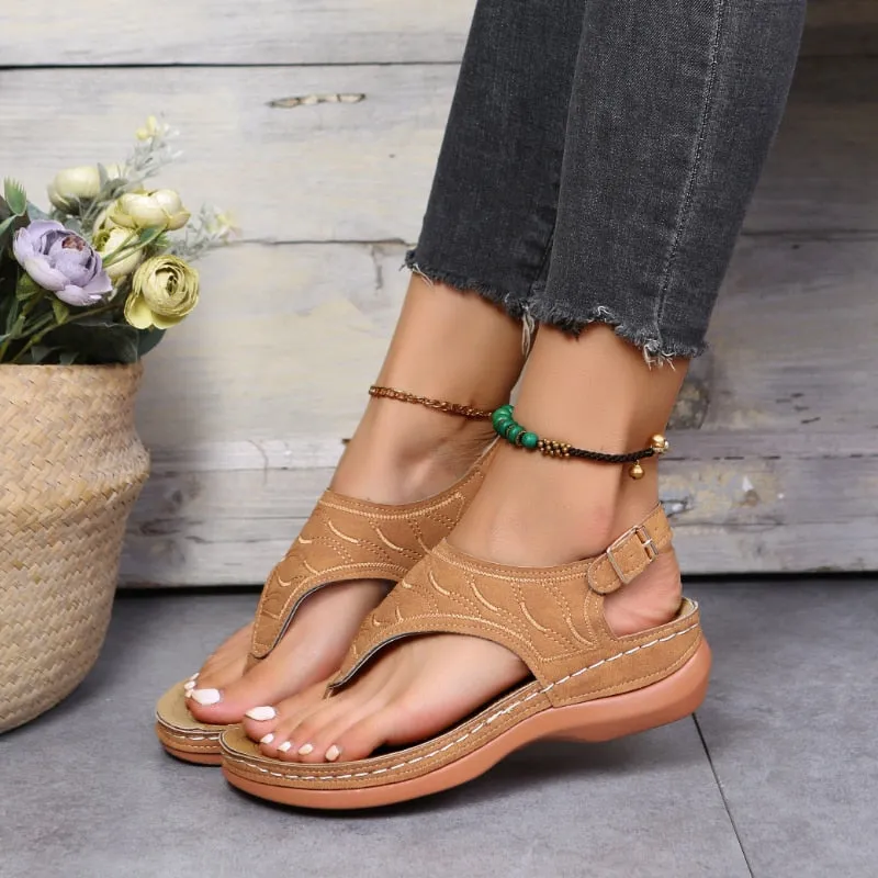 2023 Summer Women Strap Sandals Women&#39;s Flats Open Toe Solid Casual Shoes Rome Wedges Thong Sandals Sexy Ladies Shoes
