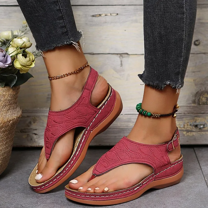 2023 Summer Women Strap Sandals Women&#39;s Flats Open Toe Solid Casual Shoes Rome Wedges Thong Sandals Sexy Ladies Shoes