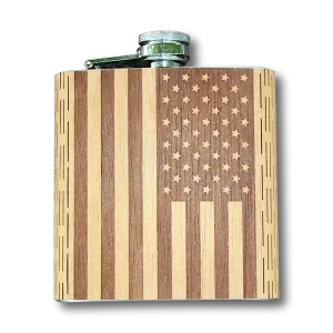 6 oz Wooden American Flag Hip Flask