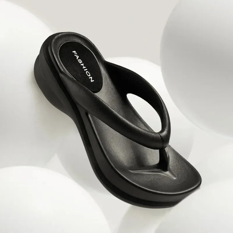 6CM Women Fashion High Heeled Slippers Summer Female Wedges Flip Flops Clip Thick Platform Sandals Beach Shoes Outdoor Slides