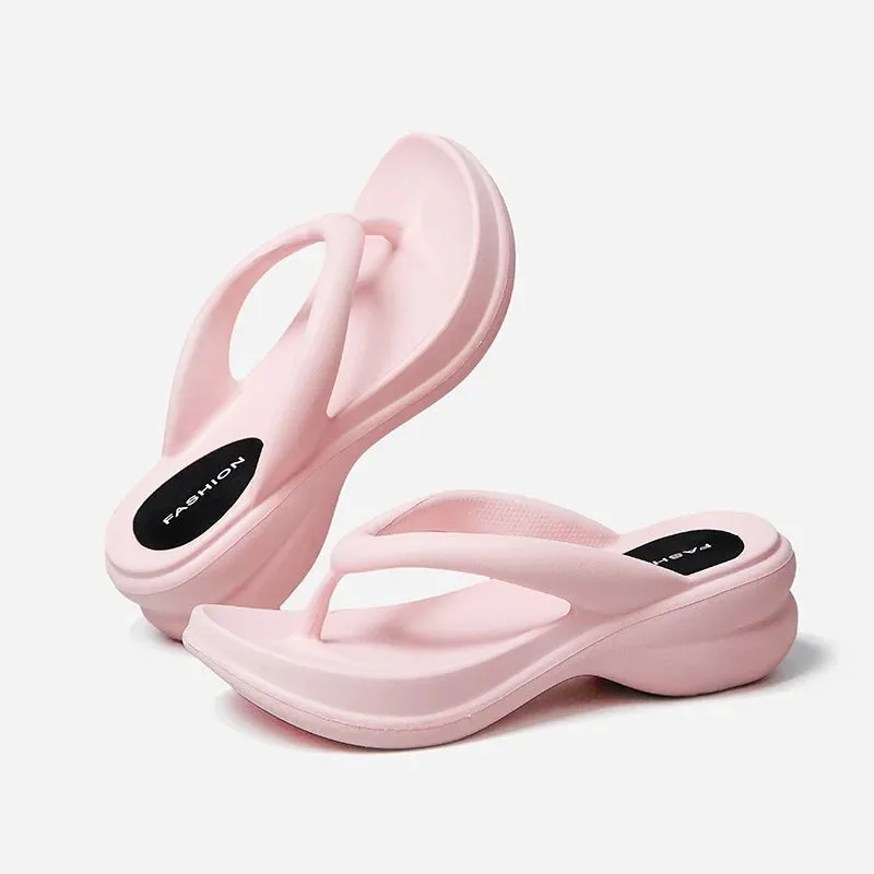 6CM Women Fashion High Heeled Slippers Summer Female Wedges Flip Flops Clip Thick Platform Sandals Beach Shoes Outdoor Slides