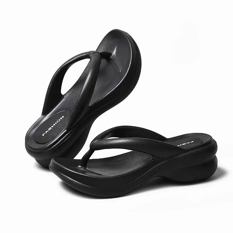 6CM Women Fashion High Heeled Slippers Summer Female Wedges Flip Flops Clip Thick Platform Sandals Beach Shoes Outdoor Slides