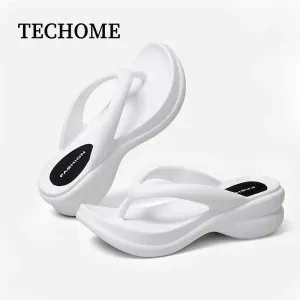 6CM Women Fashion High Heeled Slippers Summer Female Wedges Flip Flops Clip Thick Platform Sandals Beach Shoes Outdoor Slides