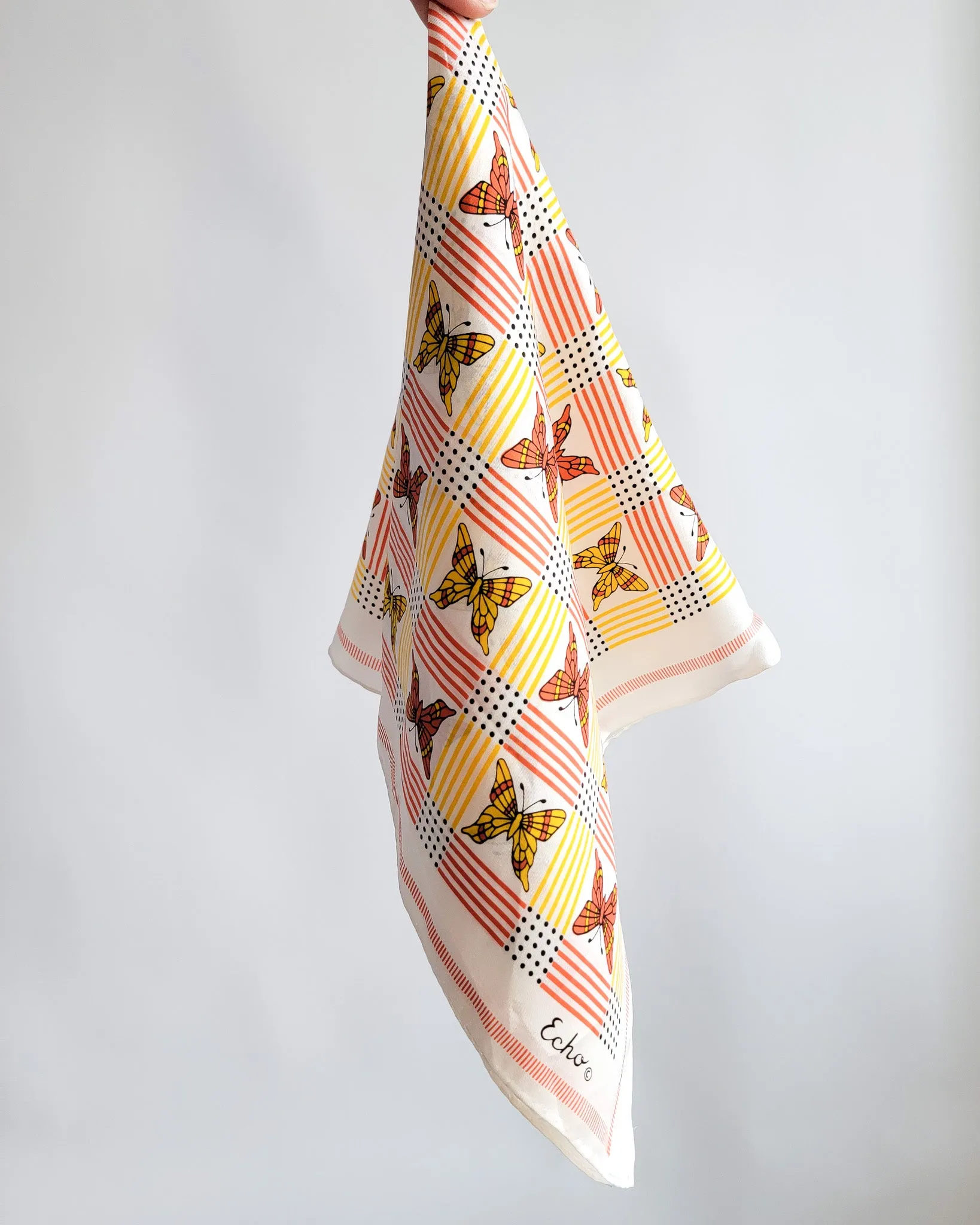 70s Echo Red Yellow Butterflies Scarf
