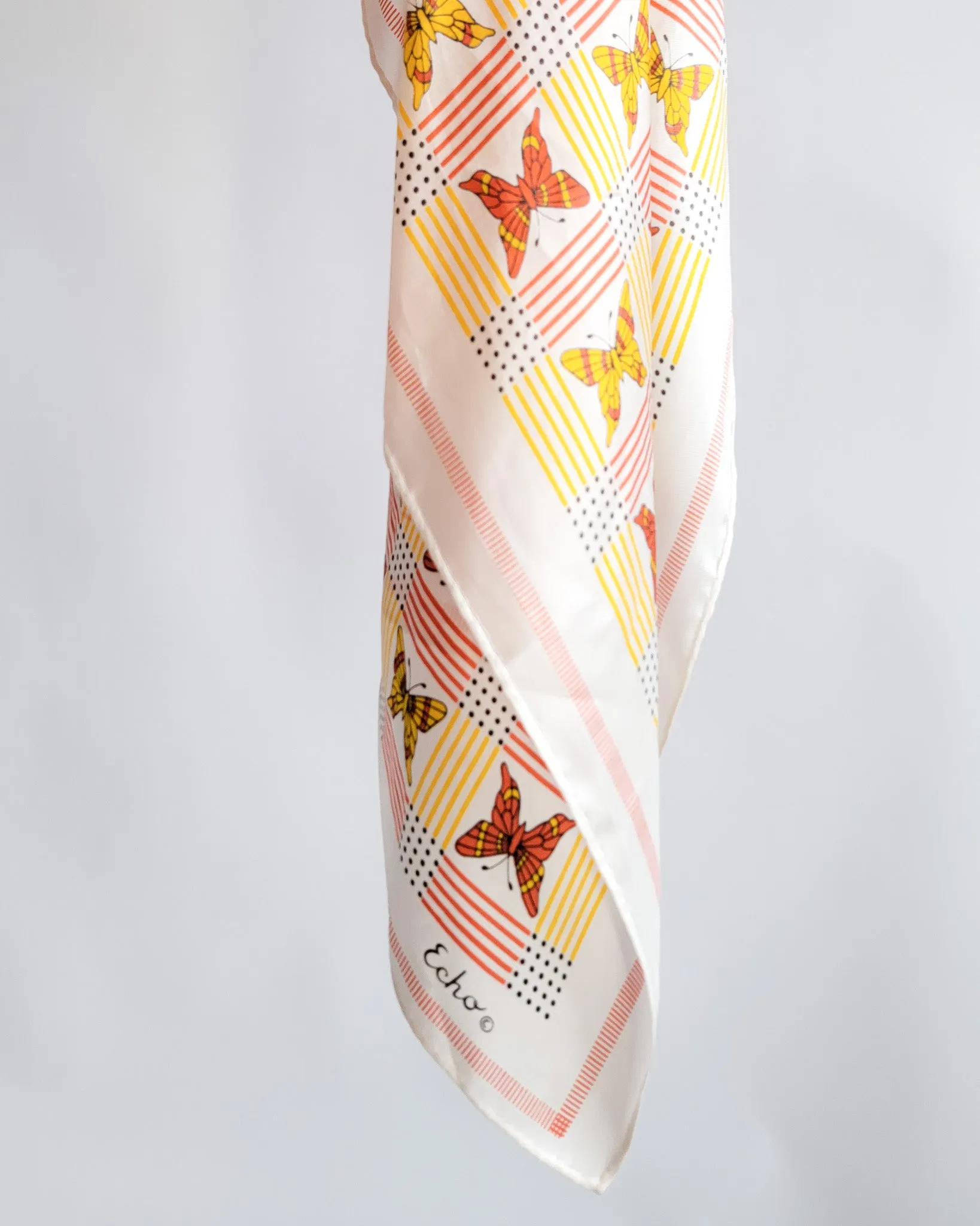 70s Echo Red Yellow Butterflies Scarf