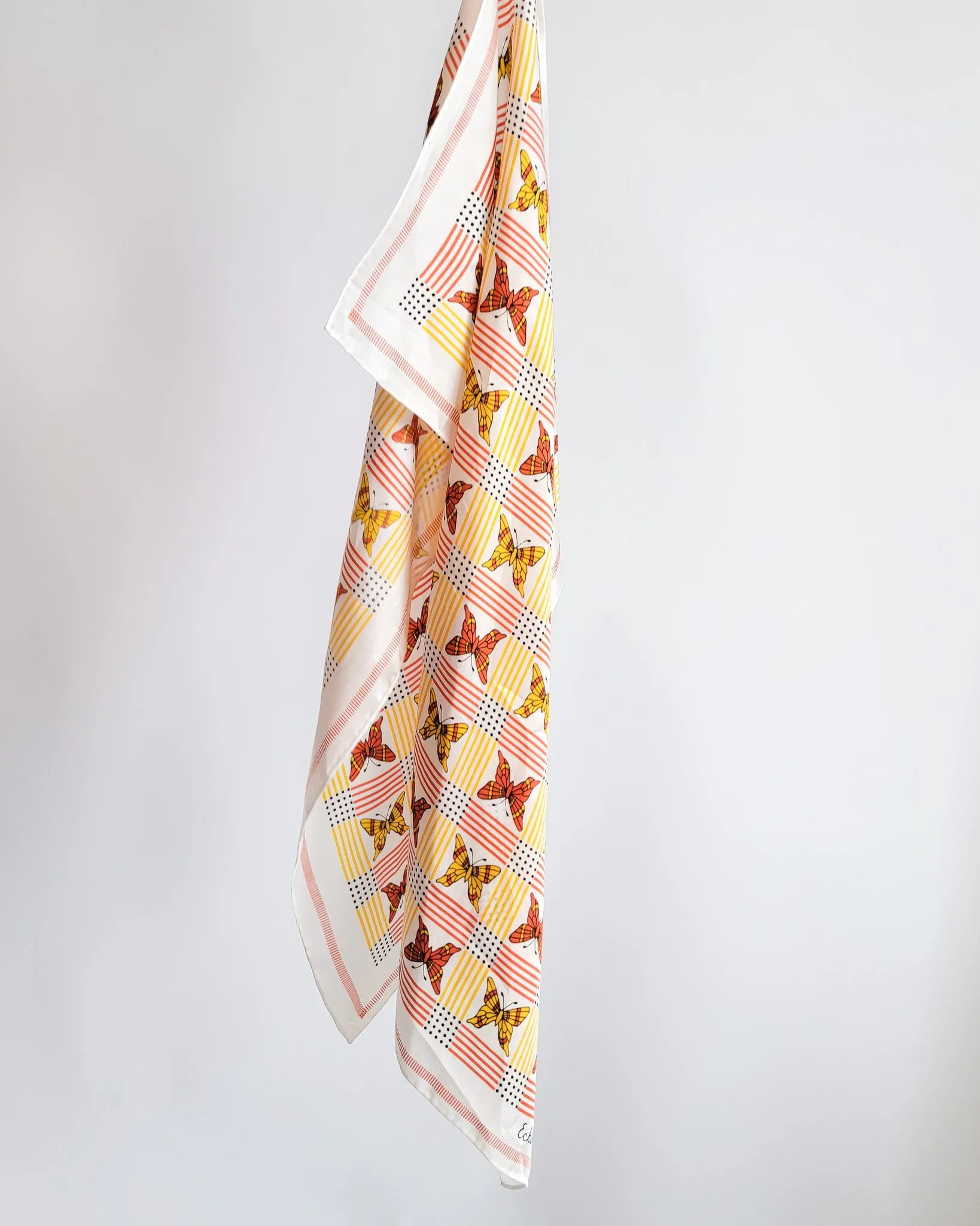70s Echo Red Yellow Butterflies Scarf