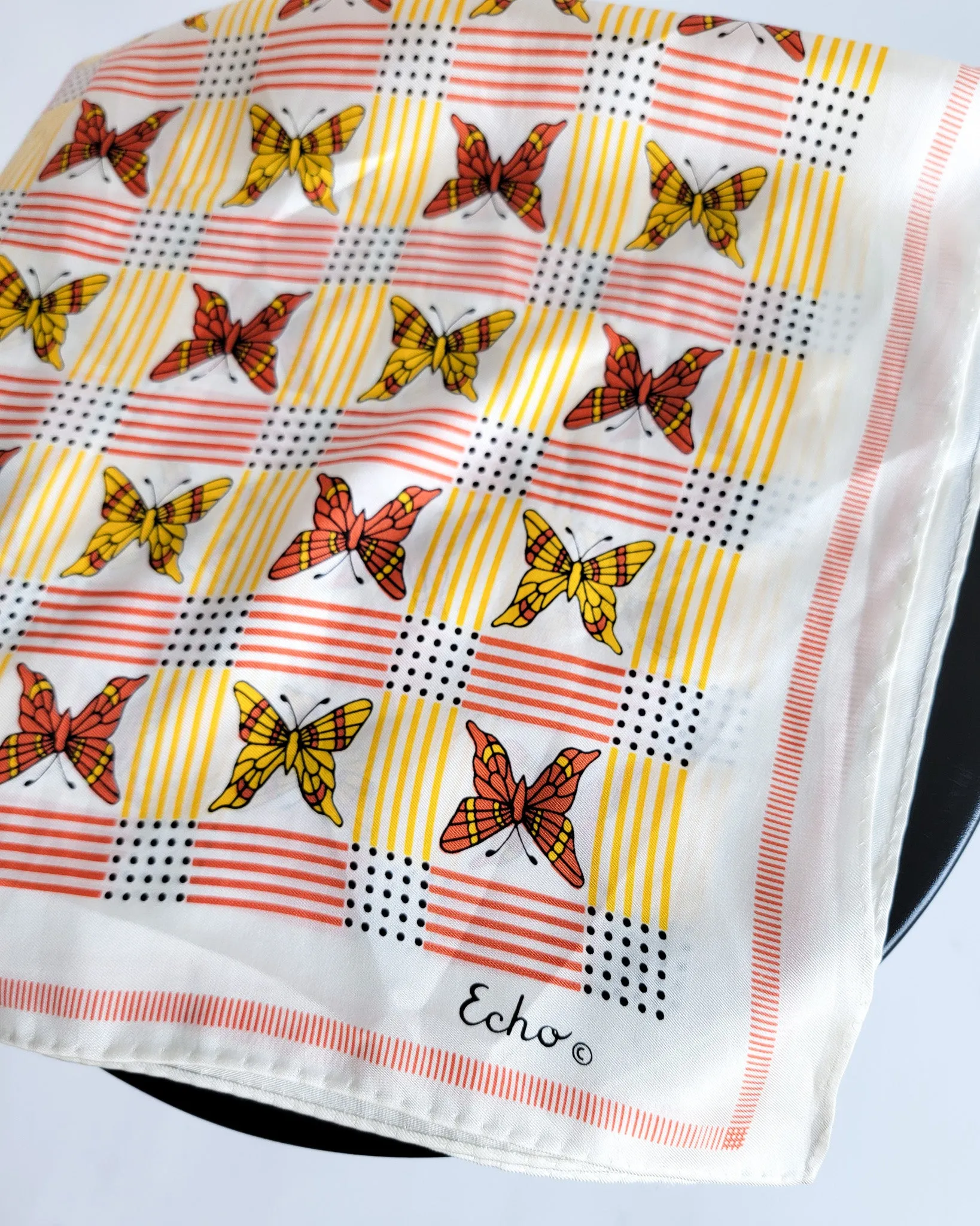 70s Echo Red Yellow Butterflies Scarf