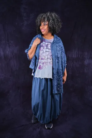 8161 Hand Printed Organic Scarf Echo Blue-P