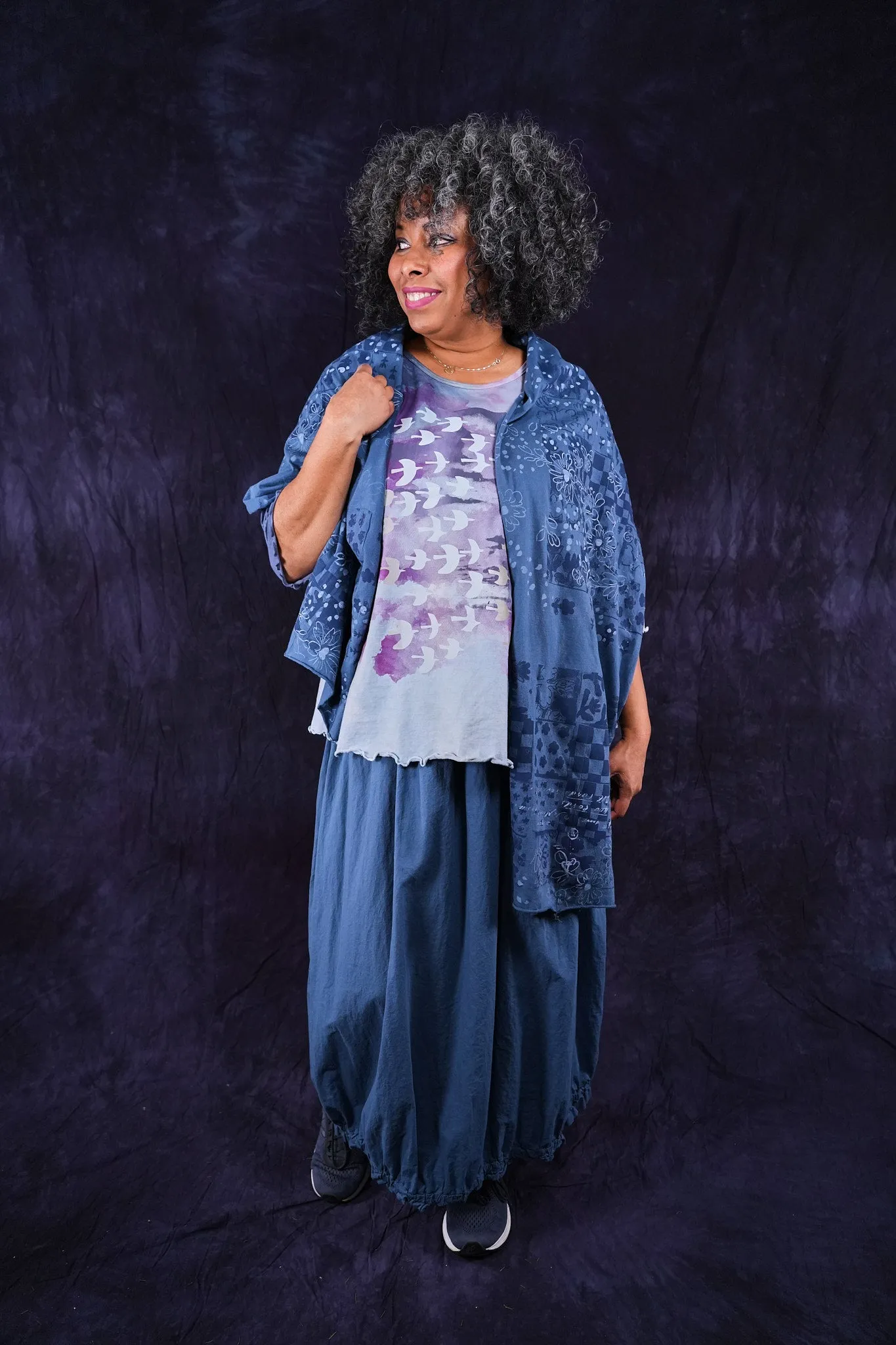 8161 Hand Printed Organic Scarf Echo Blue-P