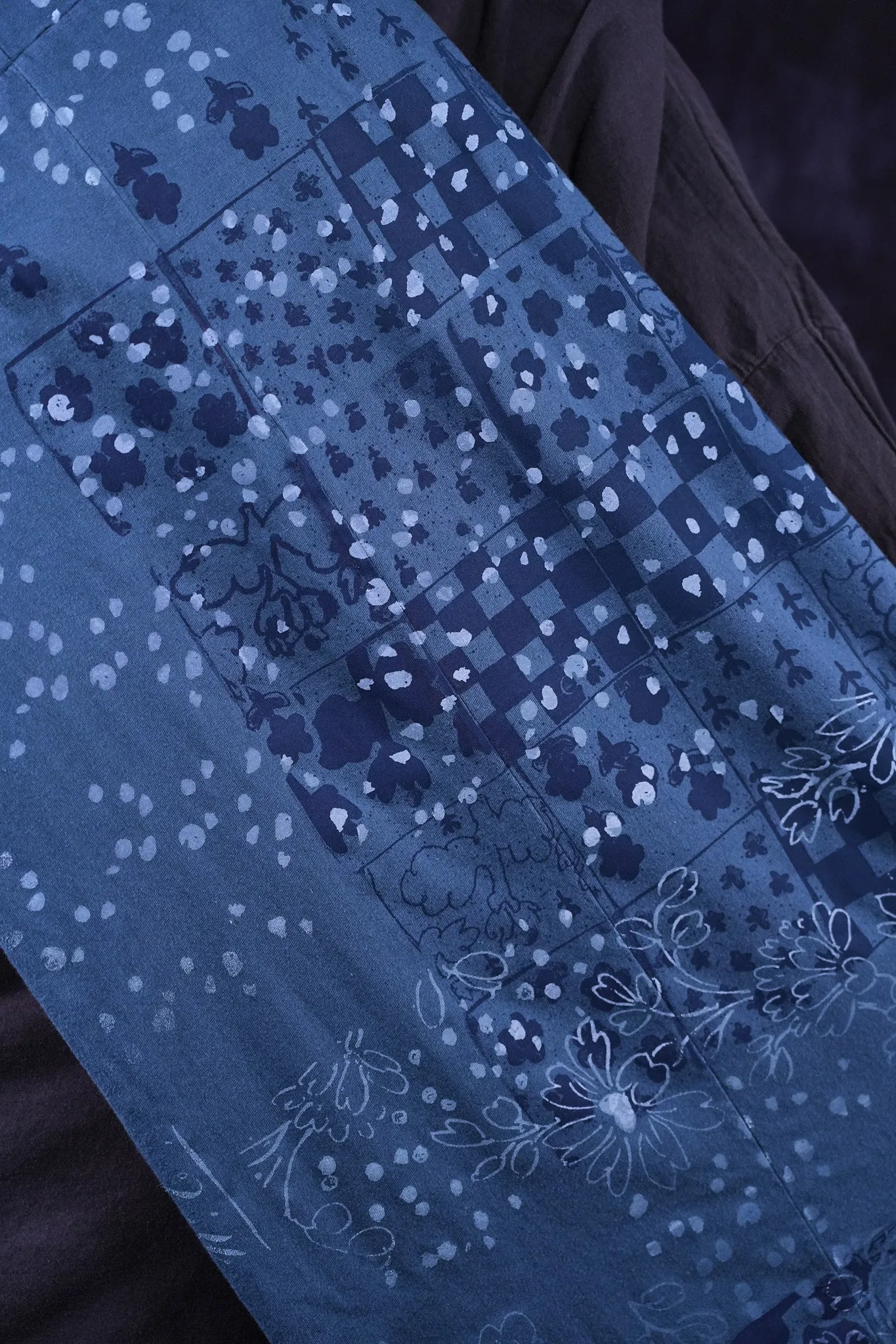 8161 Hand Printed Organic Scarf Echo Blue-P