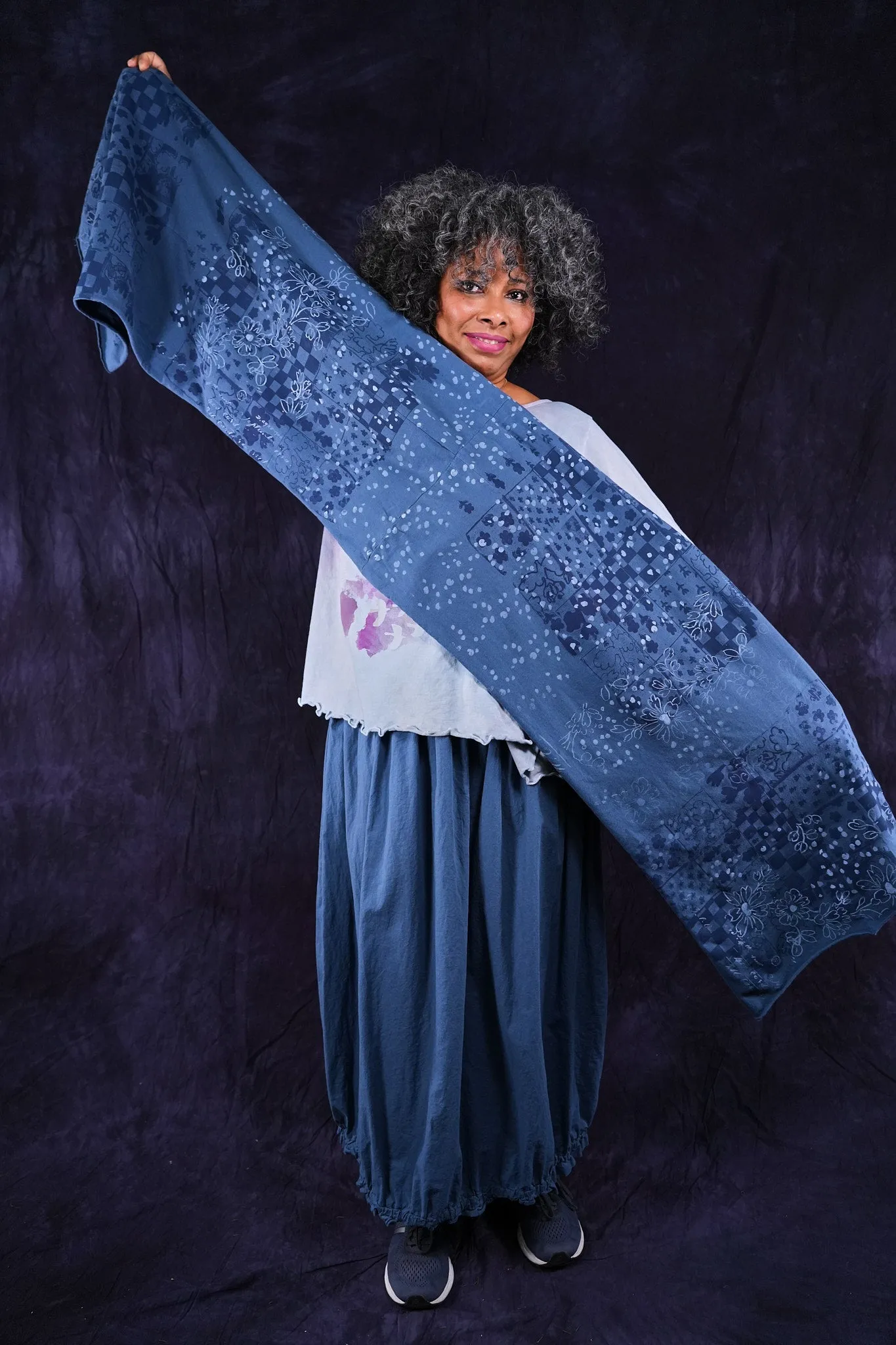 8161 Hand Printed Organic Scarf Echo Blue-P