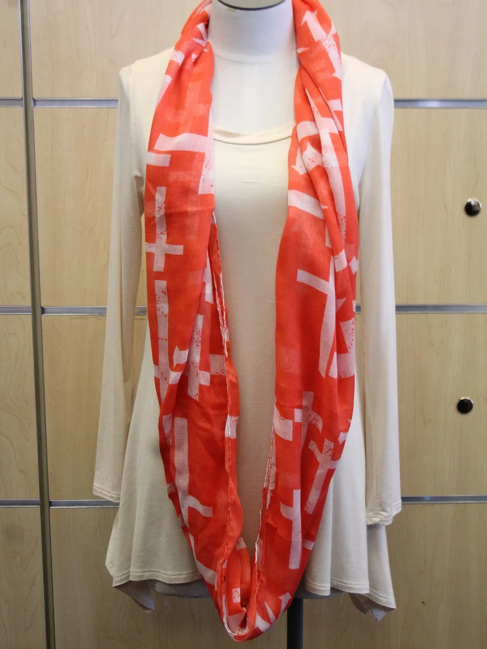 ADO | Infinity Orange/Red and White Cross Scarf