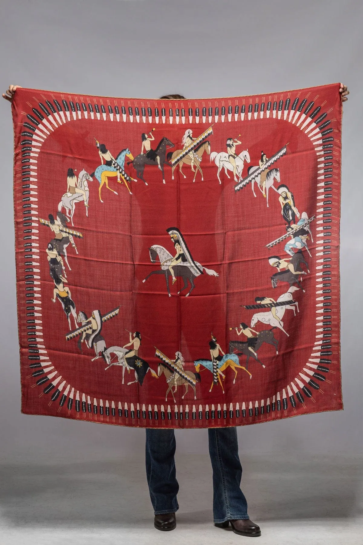 American Indian Cashmere Scarf In Burgundy