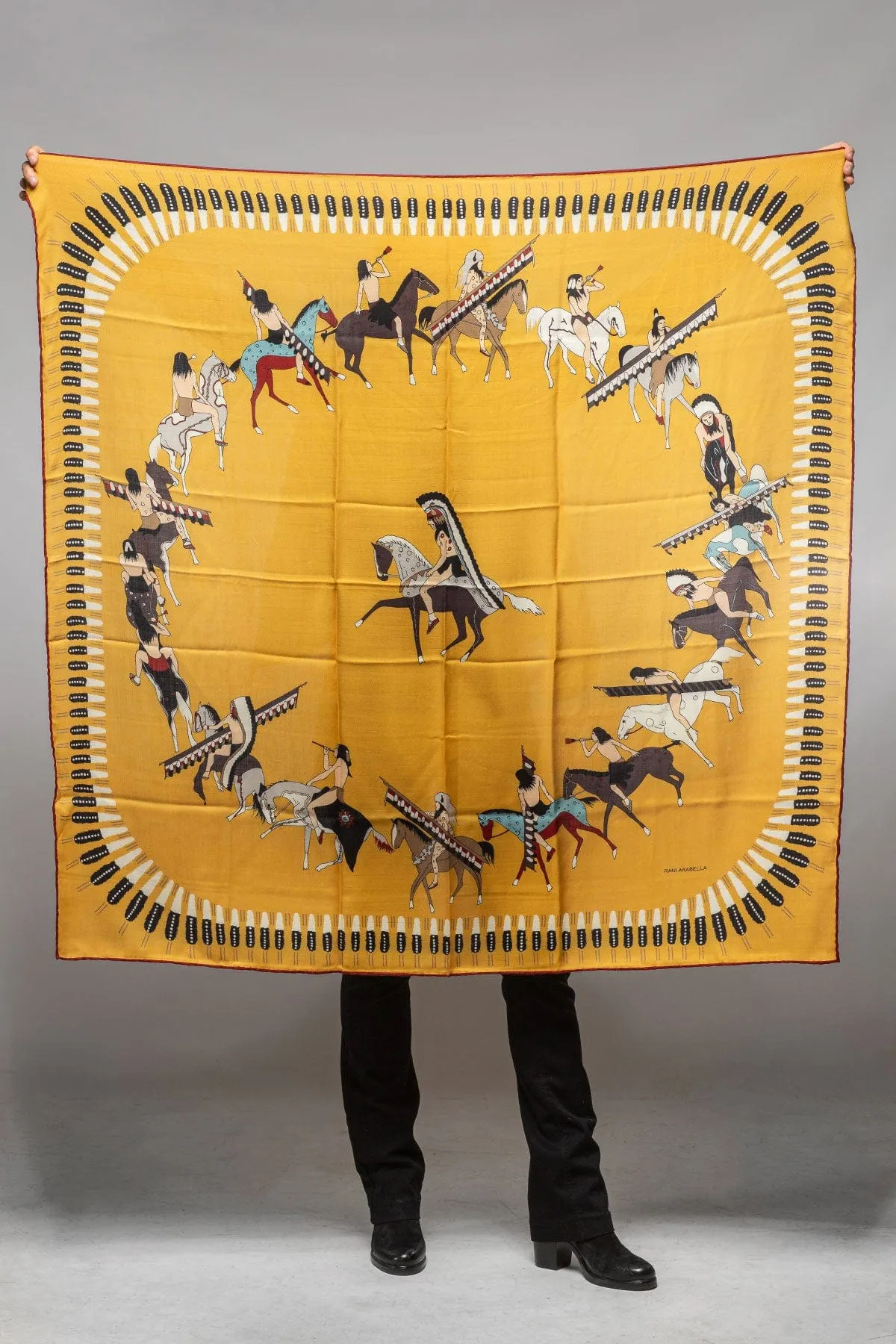 American Indian Cashmere Scarf In Mustard