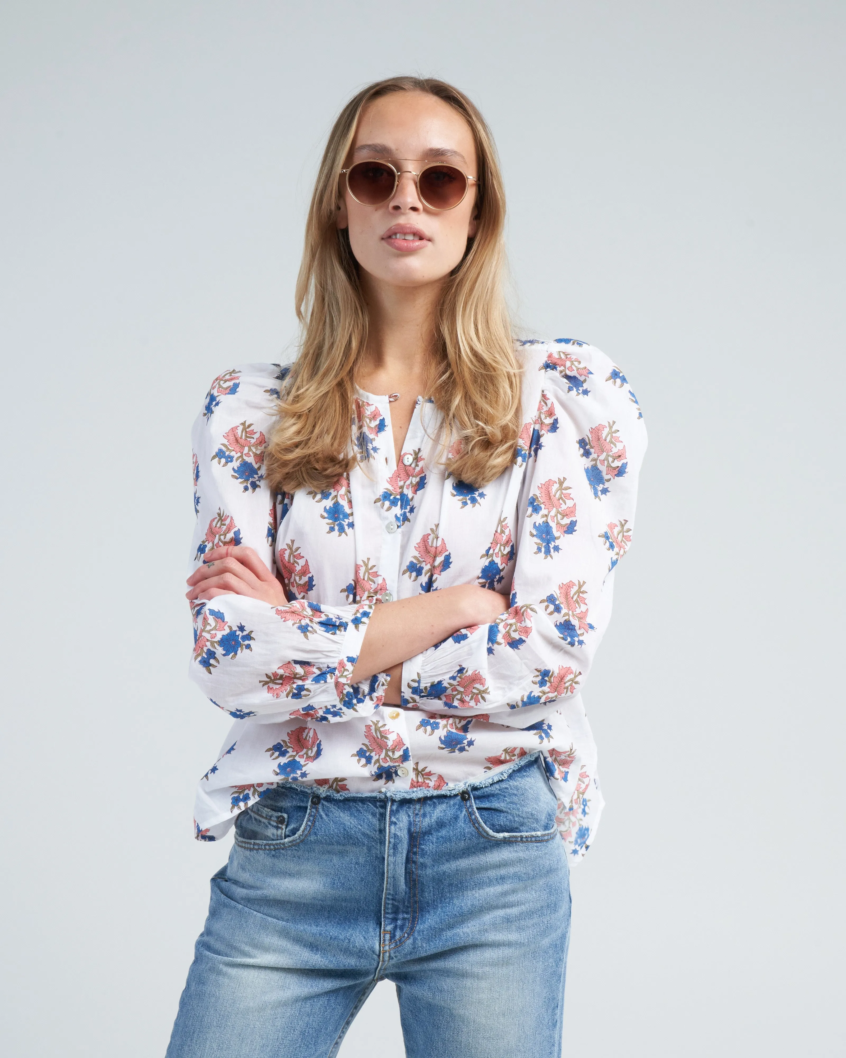 anna cactus flower shirt - white desert