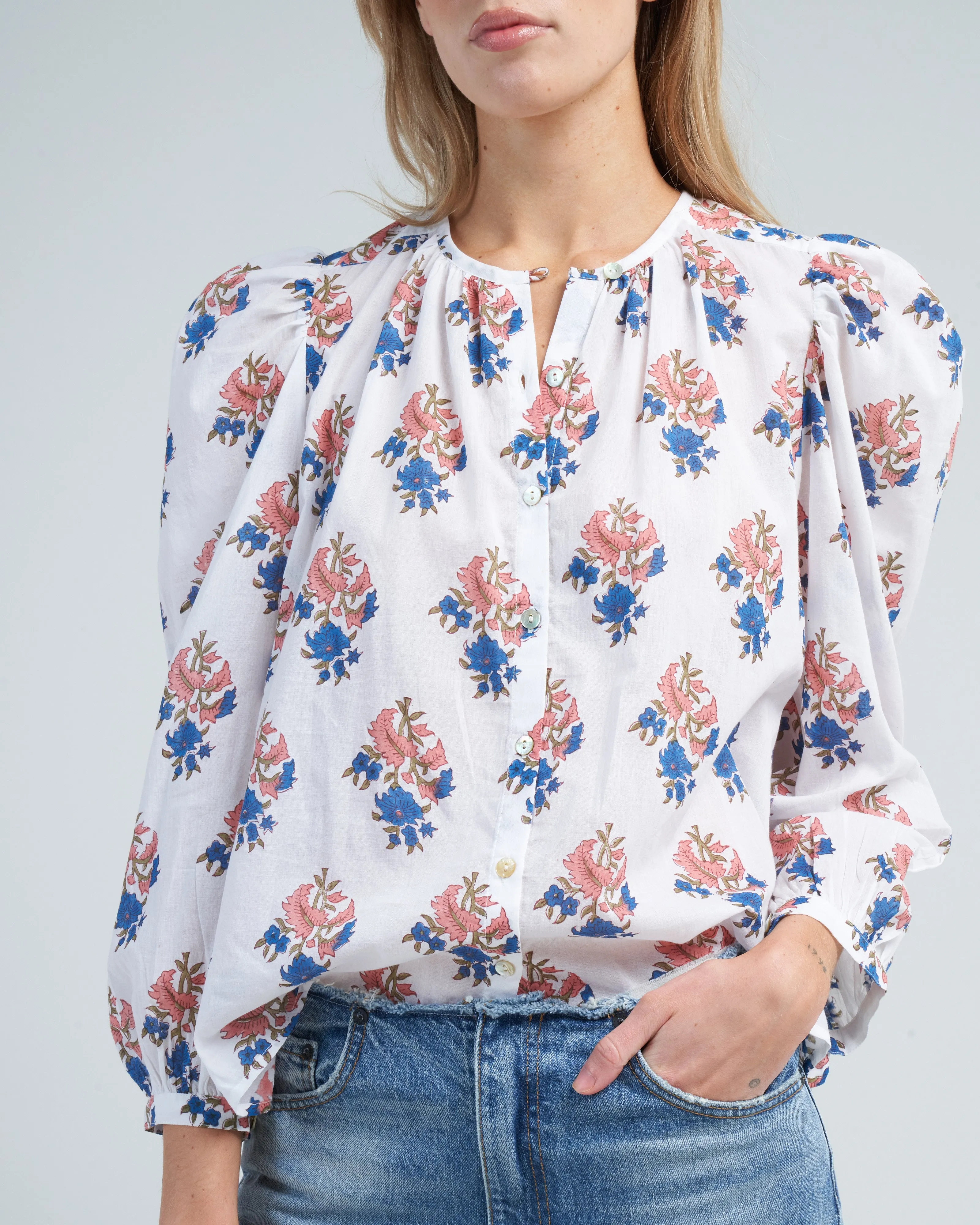 anna cactus flower shirt - white desert