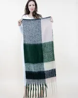 Asymmetric Large Plaid Scarf