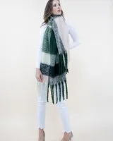Asymmetric Large Plaid Scarf
