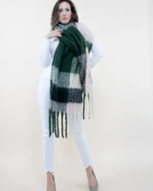 Asymmetric Large Plaid Scarf