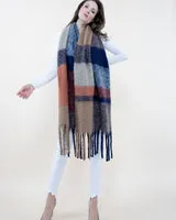 Asymmetric Large Plaid Scarf