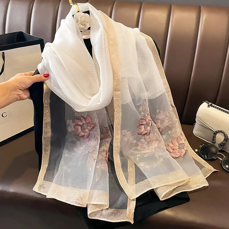 Autumn And Winter New Embroidered Silk Wool Scarf Women's Winter Warm Neck Air Conditioning Shawl Dual-purpose Outer Wear