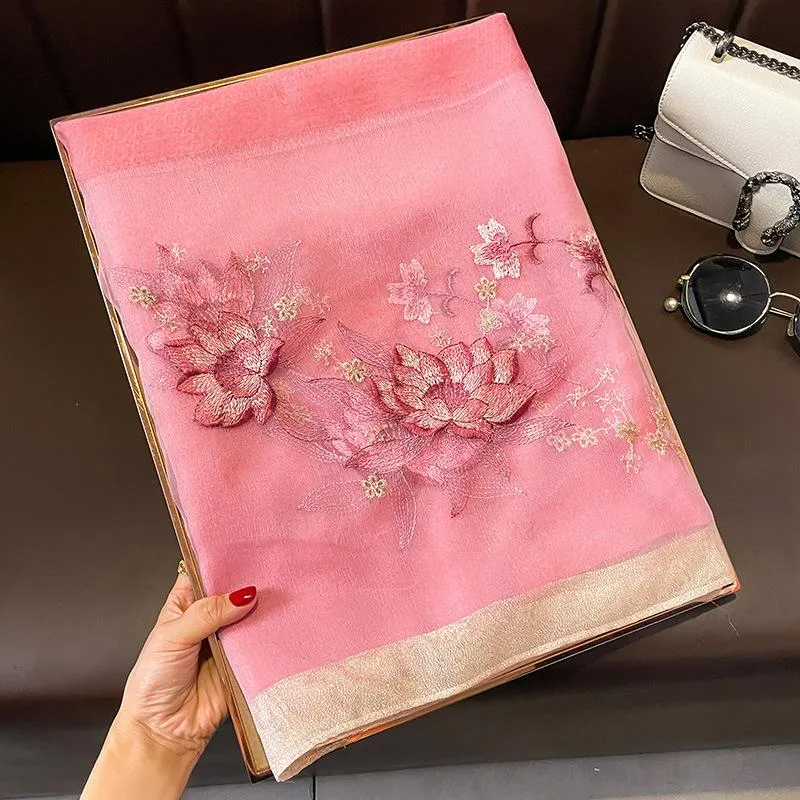 Autumn And Winter New Embroidered Silk Wool Scarf Women's Winter Warm Neck Air Conditioning Shawl Dual-purpose Outer Wear