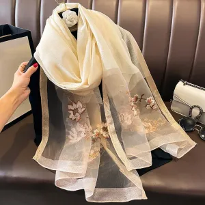Autumn And Winter New Embroidered Silk Wool Scarf Women's Winter Warm Neck Air Conditioning Shawl Dual-purpose Outer Wear