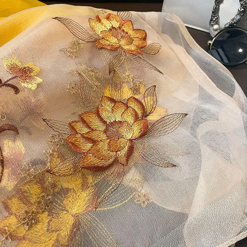Autumn And Winter New Embroidered Silk Wool Scarf Women's Winter Warm Neck Air Conditioning Shawl Dual-purpose Outer Wear