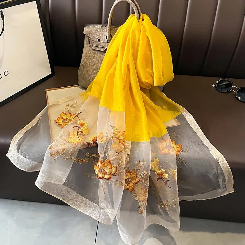 Autumn And Winter New Embroidered Silk Wool Scarf Women's Winter Warm Neck Air Conditioning Shawl Dual-purpose Outer Wear