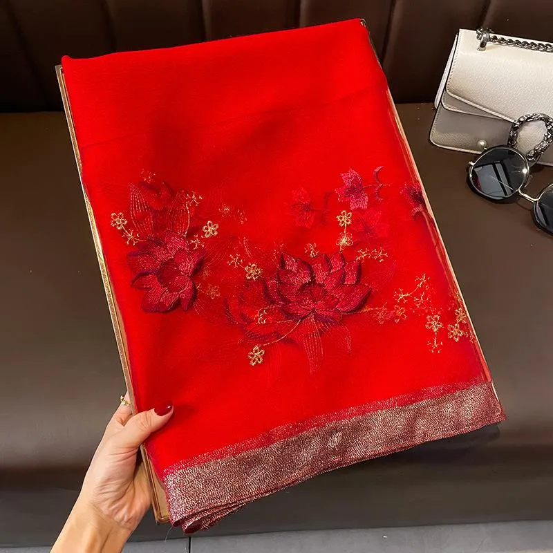 Autumn And Winter New Embroidered Silk Wool Scarf Women's Winter Warm Neck Air Conditioning Shawl Dual-purpose Outer Wear