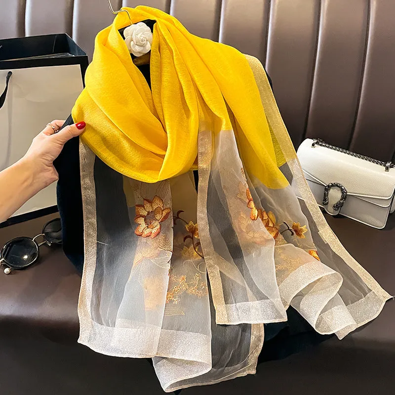 Autumn And Winter New Embroidered Silk Wool Scarf Women's Winter Warm Neck Air Conditioning Shawl Dual-purpose Outer Wear