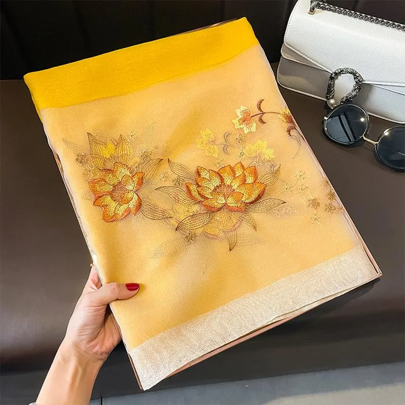 Autumn And Winter New Embroidered Silk Wool Scarf Women's Winter Warm Neck Air Conditioning Shawl Dual-purpose Outer Wear
