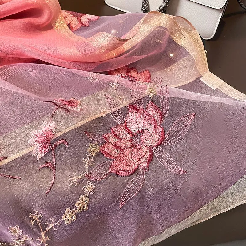 Autumn And Winter New Embroidered Silk Wool Scarf Women's Winter Warm Neck Air Conditioning Shawl Dual-purpose Outer Wear