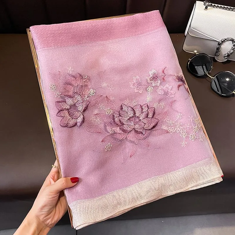 Autumn And Winter New Embroidered Silk Wool Scarf Women's Winter Warm Neck Air Conditioning Shawl Dual-purpose Outer Wear