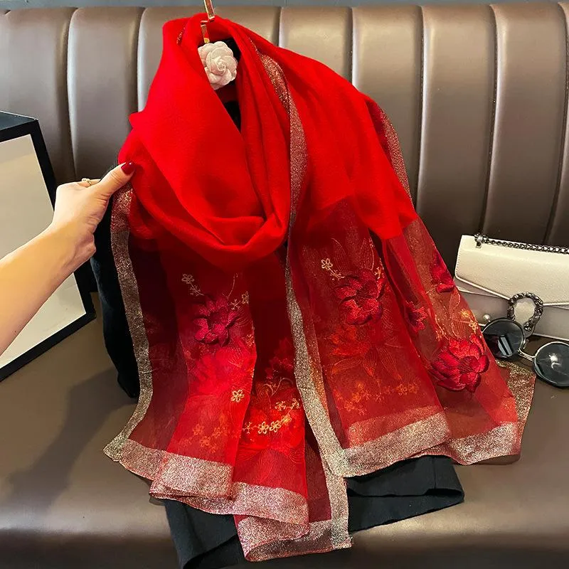 Autumn And Winter New Embroidered Silk Wool Scarf Women's Winter Warm Neck Air Conditioning Shawl Dual-purpose Outer Wear