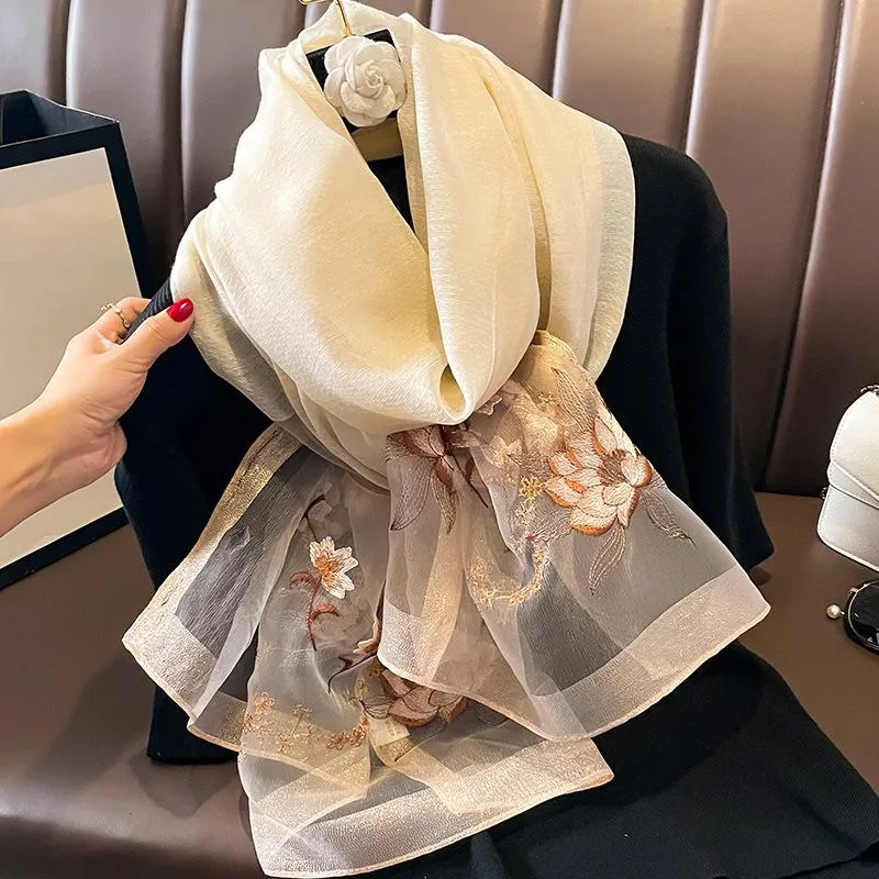 Autumn And Winter New Embroidered Silk Wool Scarf Women's Winter Warm Neck Air Conditioning Shawl Dual-purpose Outer Wear