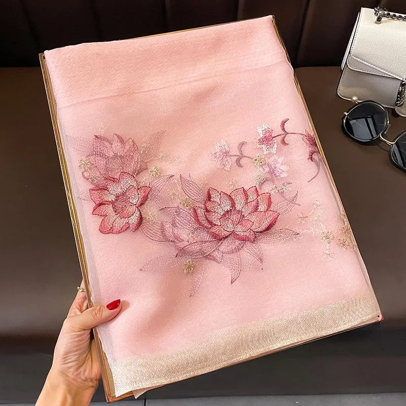 Autumn And Winter New Embroidered Silk Wool Scarf Women's Winter Warm Neck Air Conditioning Shawl Dual-purpose Outer Wear