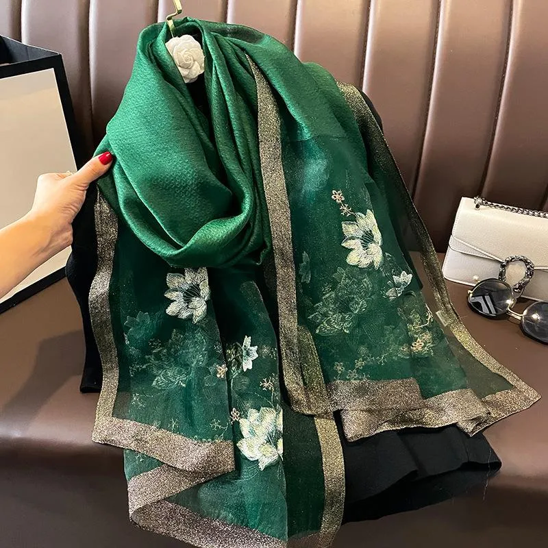 Autumn And Winter New Embroidered Silk Wool Scarf Women's Winter Warm Neck Air Conditioning Shawl Dual-purpose Outer Wear
