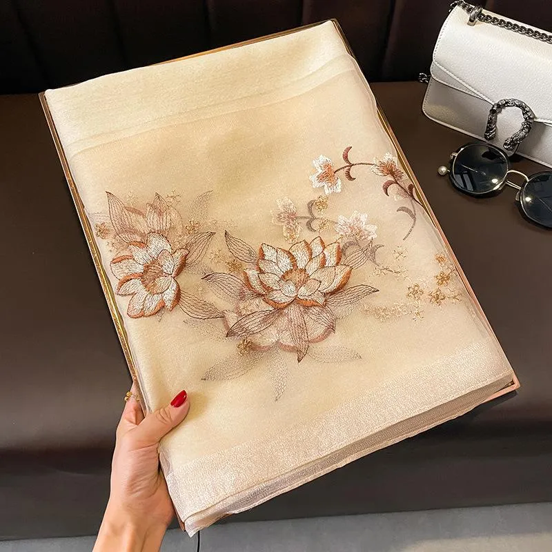 Autumn And Winter New Embroidered Silk Wool Scarf Women's Winter Warm Neck Air Conditioning Shawl Dual-purpose Outer Wear