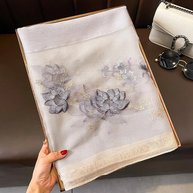 Autumn And Winter New Embroidered Silk Wool Scarf Women's Winter Warm Neck Air Conditioning Shawl Dual-purpose Outer Wear