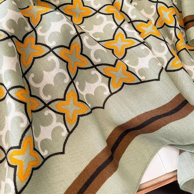Autumn And Winter New Korean Style Fashion Printed Scarf Scarf Imitation Sheep Wool Handfeel Fashion Scarf Tie Sunscreen Scarf