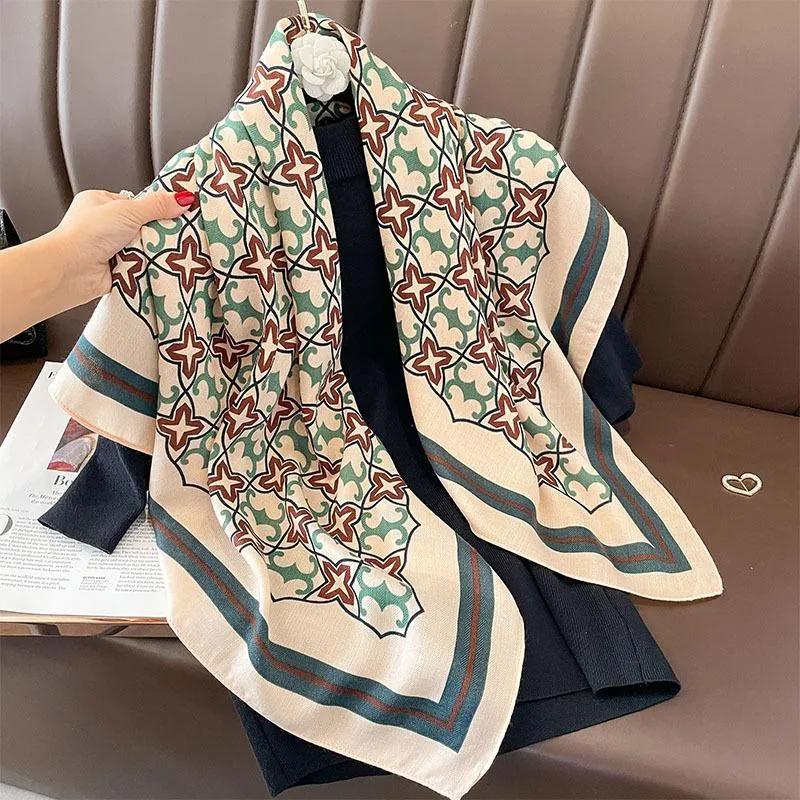 Autumn And Winter New Korean Style Fashion Printed Scarf Scarf Imitation Sheep Wool Handfeel Fashion Scarf Tie Sunscreen Scarf