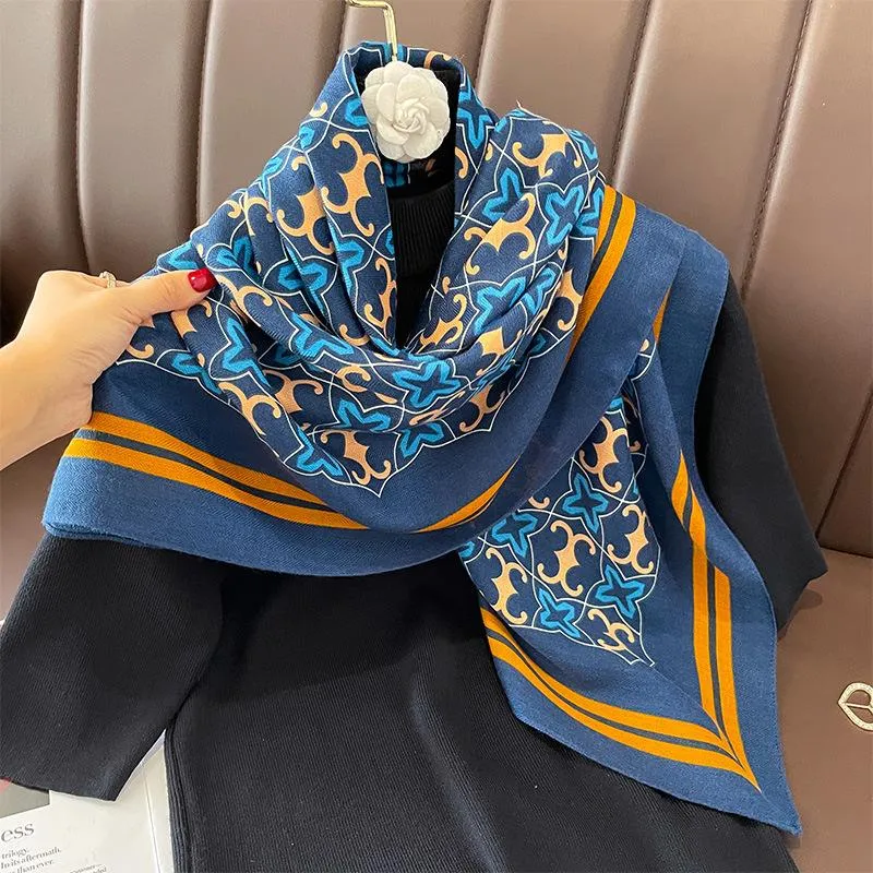 Autumn And Winter New Korean Style Fashion Printed Scarf Scarf Imitation Sheep Wool Handfeel Fashion Scarf Tie Sunscreen Scarf