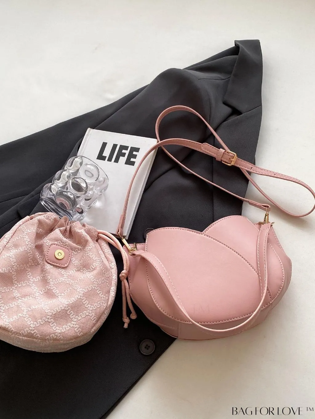 BagForLove - Chic Black Pu Drawstring Bucket Bag with Minimalist Design