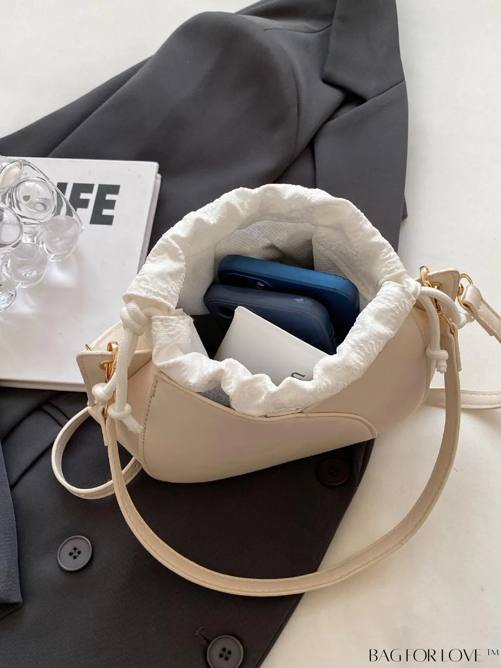 BagForLove - Chic Black Pu Drawstring Bucket Bag with Minimalist Design