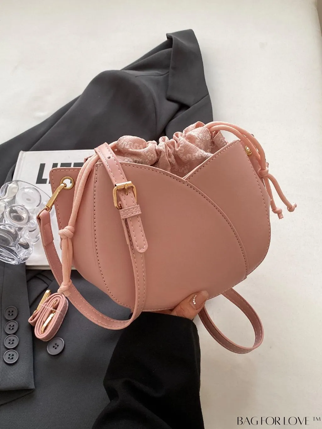 BagForLove - Chic Black Pu Drawstring Bucket Bag with Minimalist Design