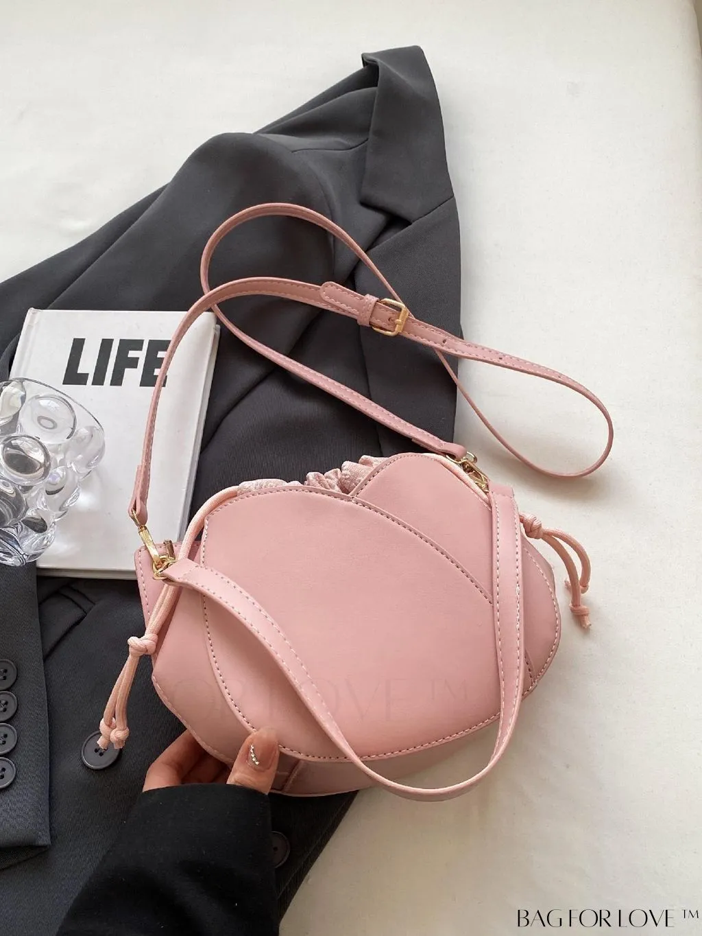BagForLove - Chic Black Pu Drawstring Bucket Bag with Minimalist Design