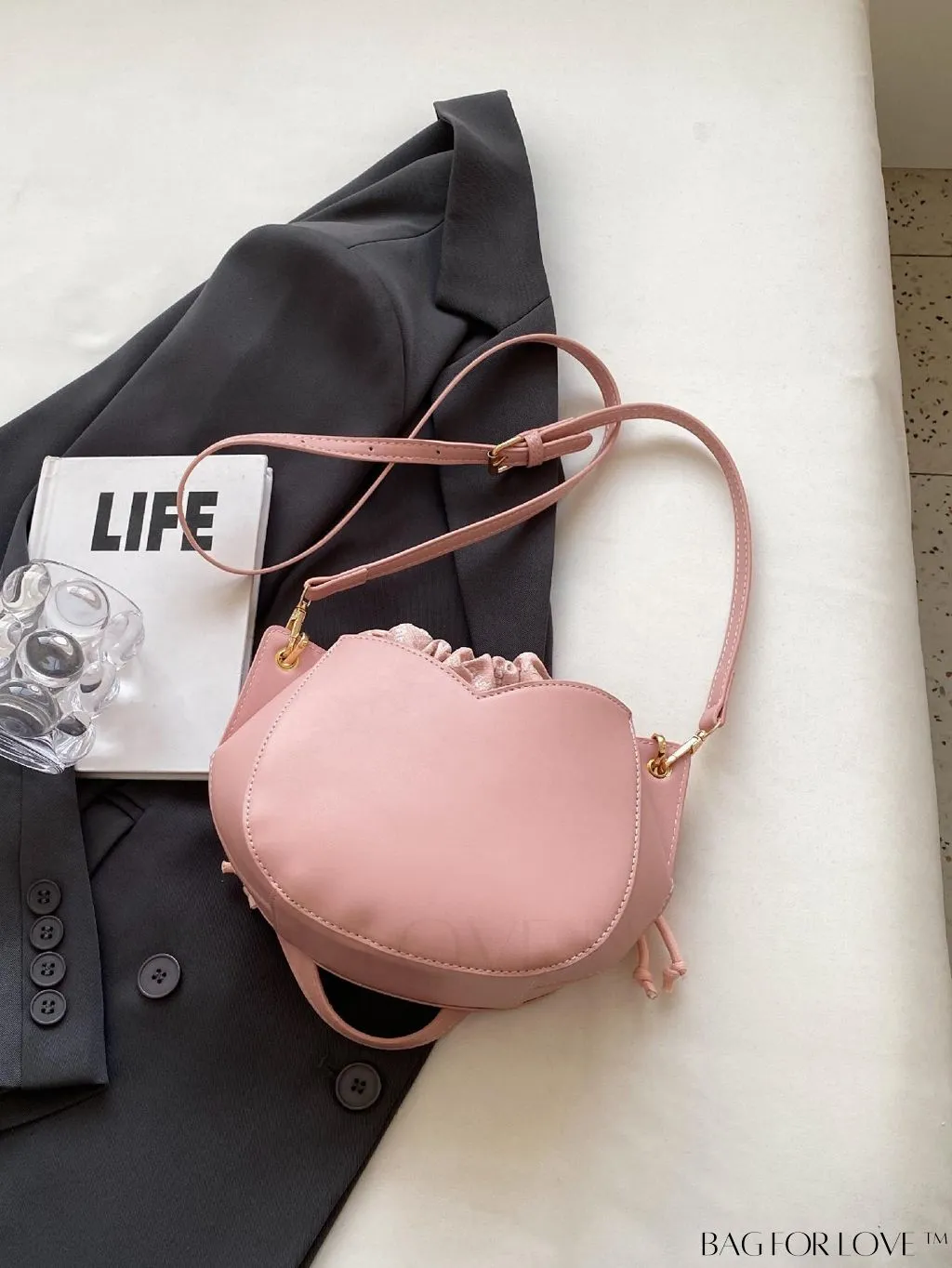 BagForLove - Chic Black Pu Drawstring Bucket Bag with Minimalist Design